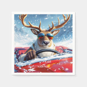 Fantasy Cute  Reindeer Car Winter Napkin
