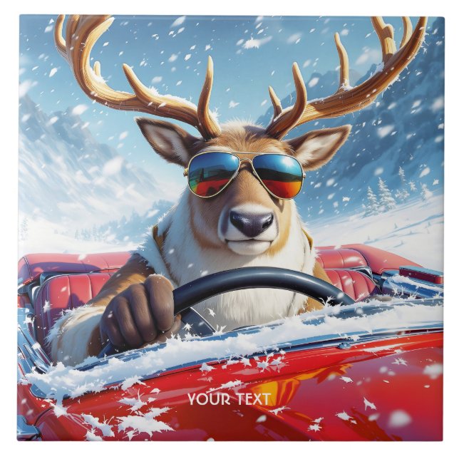 Fantasy Cute  Reindeer Car Winter Tile (Front)