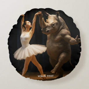 Fantasy Cute Rhino Dancer Ballerina Round Pillow