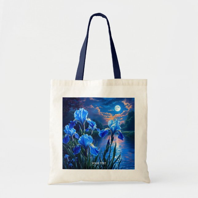 Fantasy Cute River Blue Irises Tote Bag (Front)
