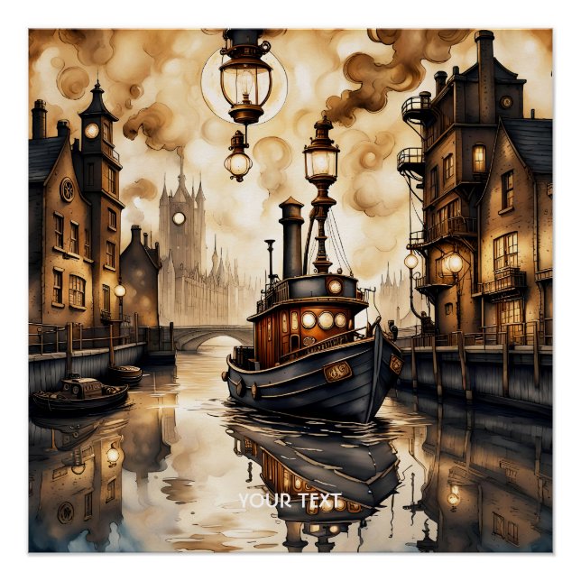 Fantasy Cute River Boat Bridge Poster (Front)