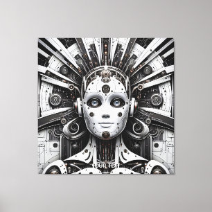Fantasy Cute Robot Black White Canvas Print