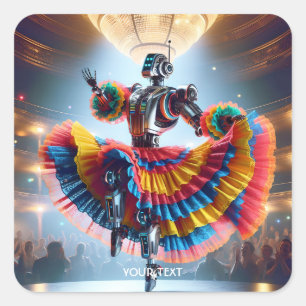 Fantasy Cute Robot Dancing Paris Square Sticker