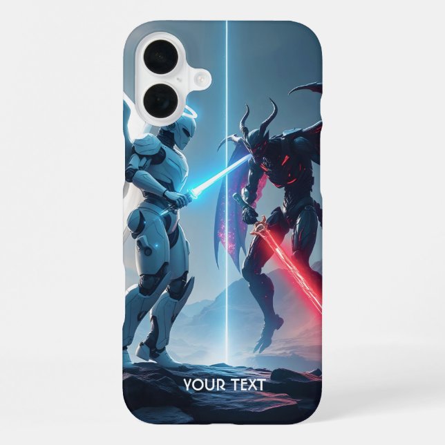 Fantasy Cute Robot Demon Fighting iPhone Case (Back)