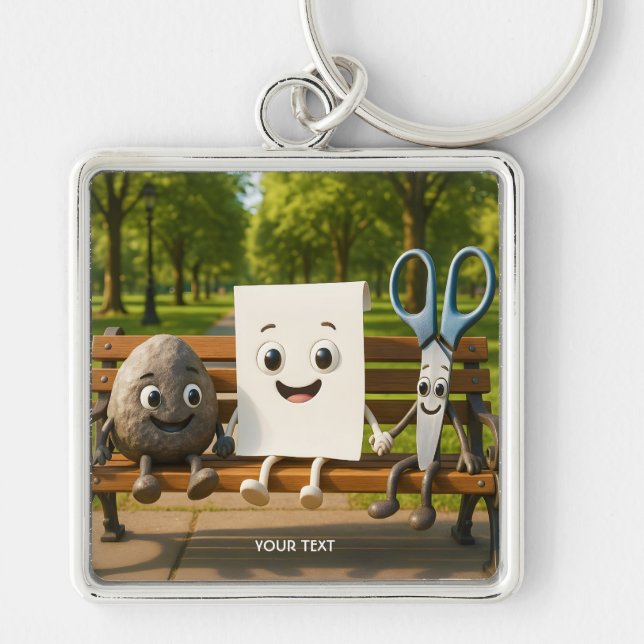 Fantasy Cute Rock Paper Scissors Keychain (Front)