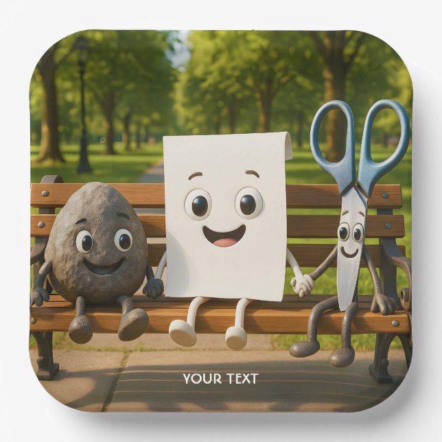 Fantasy Cute Rock Paper Scissors Plate (Front)
