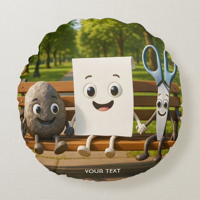 Fantasy Cute Rock Paper Scissors Round Pillow (Front)