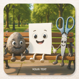 Fantasy Cute Rock Paper Scissors Square Paper Coaster