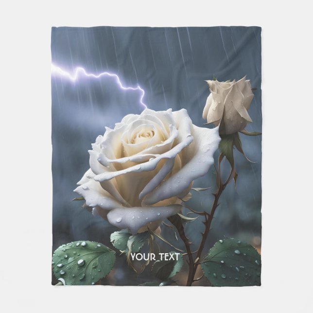 Fantasy Cute Rose Rain Lighting Fleece Blanket (Front)
