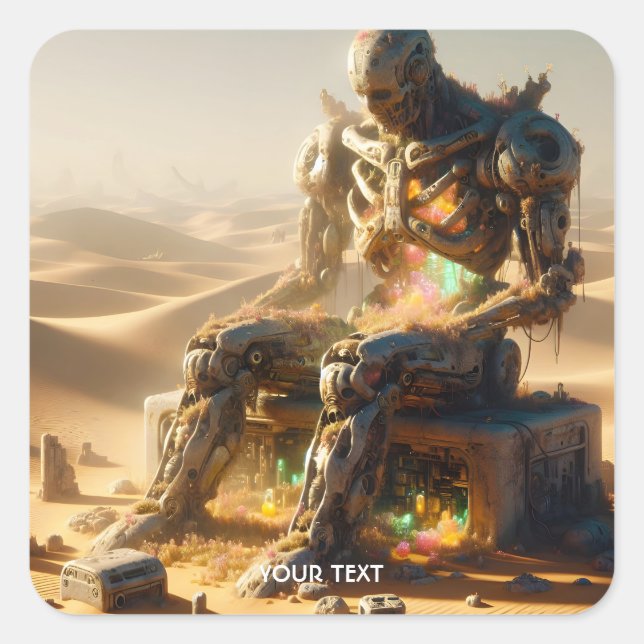 Fantasy Cute Rusty Robot Desert Square Sticker (Front)