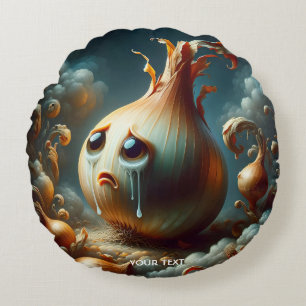 Fantasy Cute Sad Crying Onion Round Pillow