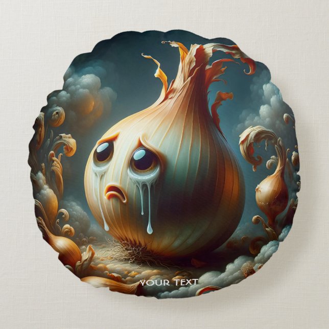 Fantasy Cute Sad Crying Onion Round Pillow (Front)