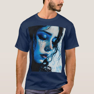 Fantasy Cute Sad Girl Blue T-Shirt
