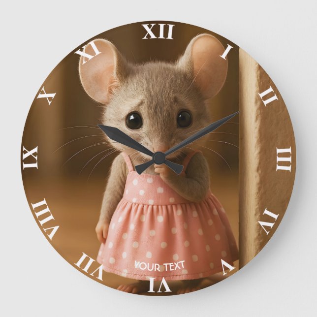 Fantasy Cute Sad Little Mouse  Large Clock (Front)