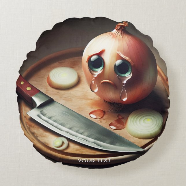 Fantasy Cute Sad Onion Crying Round Pillow (Front)