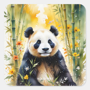 Fantasy Cute Sad Panda Forest Square Sticker