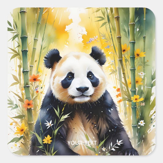 Fantasy Cute Sad Panda Forest Square Sticker (Front)