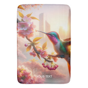 Fantasy Cute Sakura Bird City Bath Mat