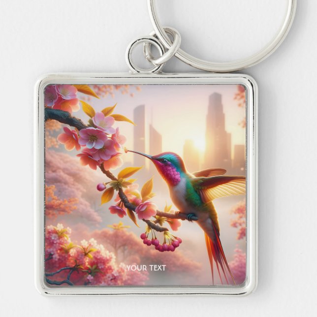 Fantasy Cute Sakura Bird City Keychain (Front)