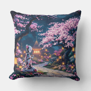 Fantasy Cute Sakura Cyborg Girl Throw Pillow