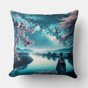 Fantasy Cute  Sakura Girl Night Throw Pillow