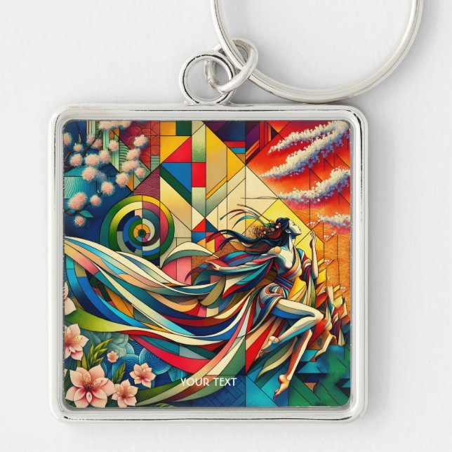 Fantasy Cute Sakura Modern Girl Keychain (Front)