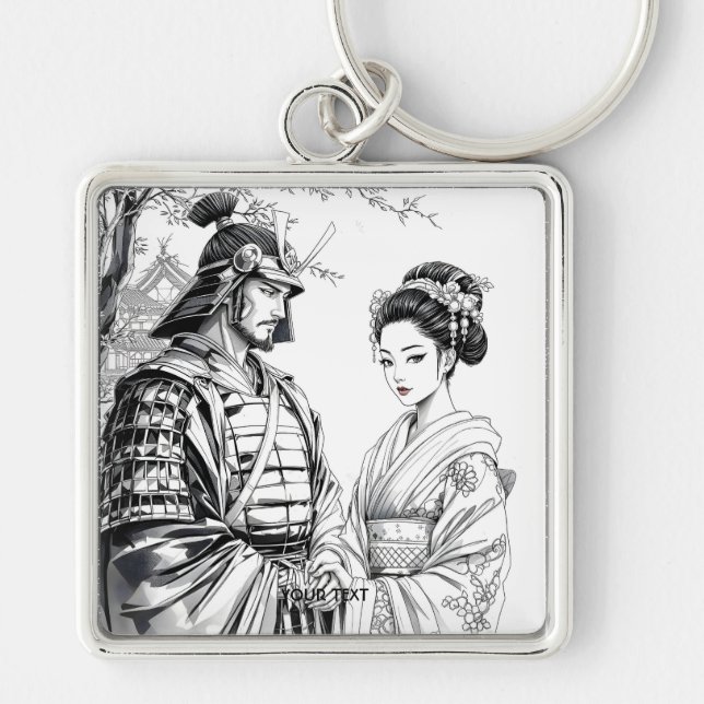 Fantasy Cute Samurai Geisha Pencil Keychain (Front)