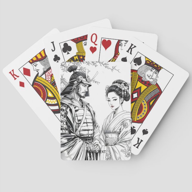Fantasy Cute Samurai Geisha Pencil Playing Cards (Back)
