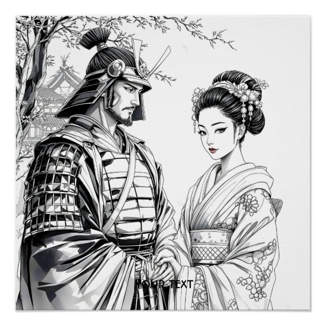 Fantasy Cute Samurai Geisha Pencil Poster (Front)