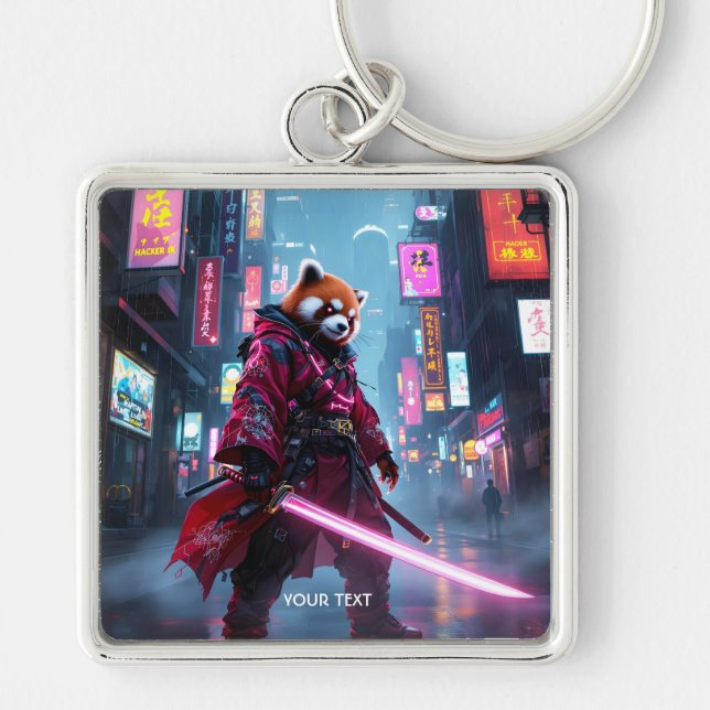 Fantasy Cute Samurai Red Panda Keychain (Front)