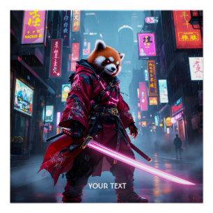 Fantasy Cute Samurai Red Panda Poster