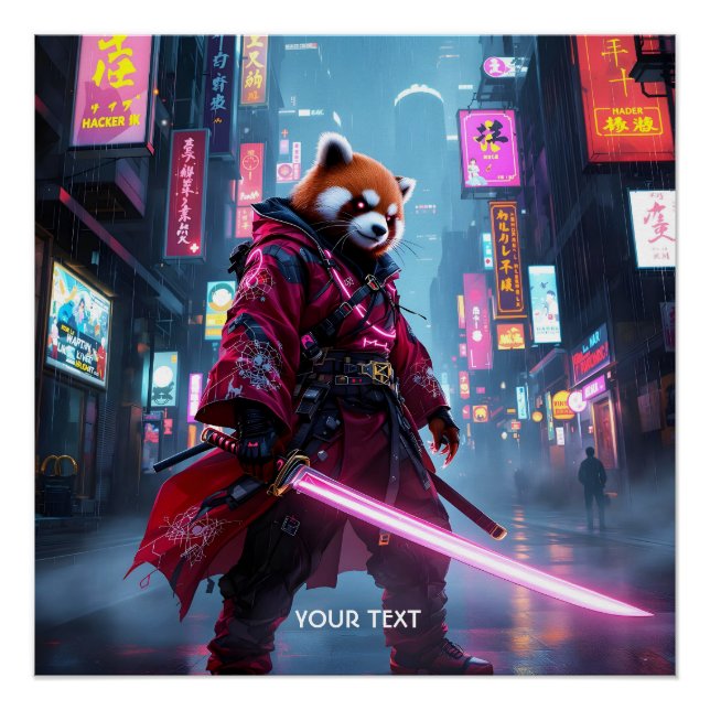 Fantasy Cute Samurai Red Panda Poster (Front)