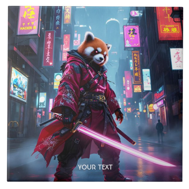 Fantasy Cute Samurai Red Panda Tile (Front)