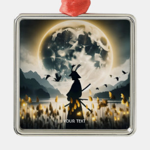 Fantasy Cute Samurai Reeds Moon Metal Ornament