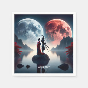 Fantasy Cute Samurai Woman Moons Napkin