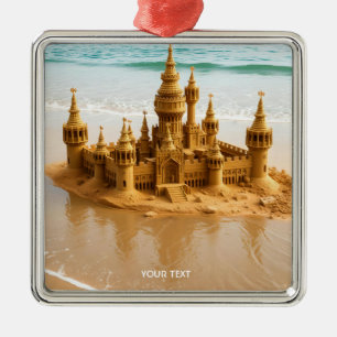 Fantasy Cute Sand Castle Beach Metal Ornament