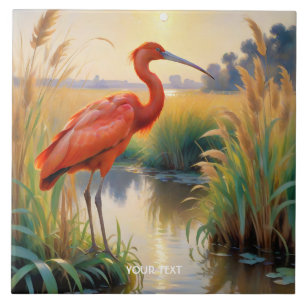 Fantasy Cute Scarlet Ibis Evening Tile