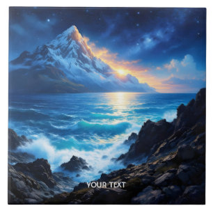 Fantasy Cute Sea Rocks Sunset Tile