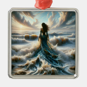 Fantasy Cute Sea Wave Girl Metal Ornament