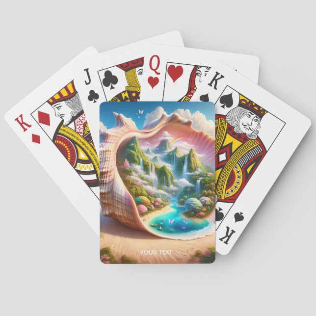 Fantasy Cute Seashell Hidden Landscape Playing Cards (Back)