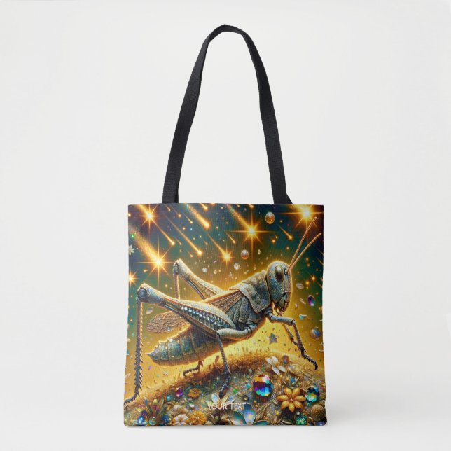 Fantasy Cute Sequin Grasshopper Stars Tote Bag (Front)