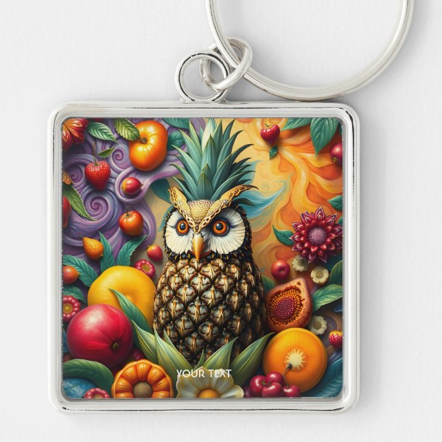 Fantasy Cute Serene Pineapple Owl Keychain (Front)