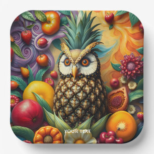 Fantasy Cute Serene Pineapple Owl Paper Plate