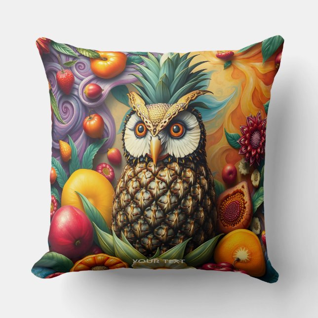 Fantasy Cute Serene Pineapple Owl Throw Pillow (Front)