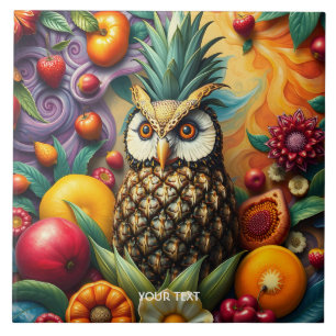 Fantasy Cute Serene Pineapple Owl Tile