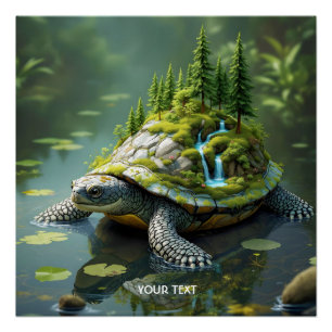 Fantasy Cute Serene Turtle Forest Poster