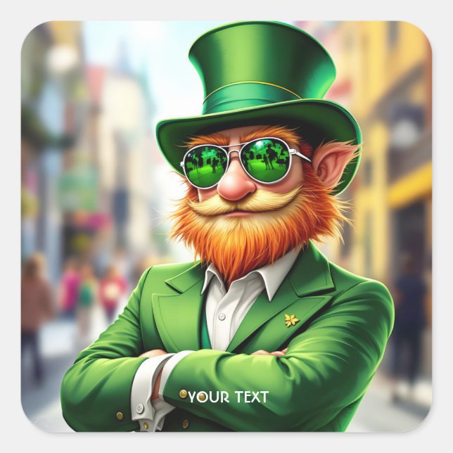 Fantasy Cute Sharp Dressed Leprechaun Square Sticker (Front)
