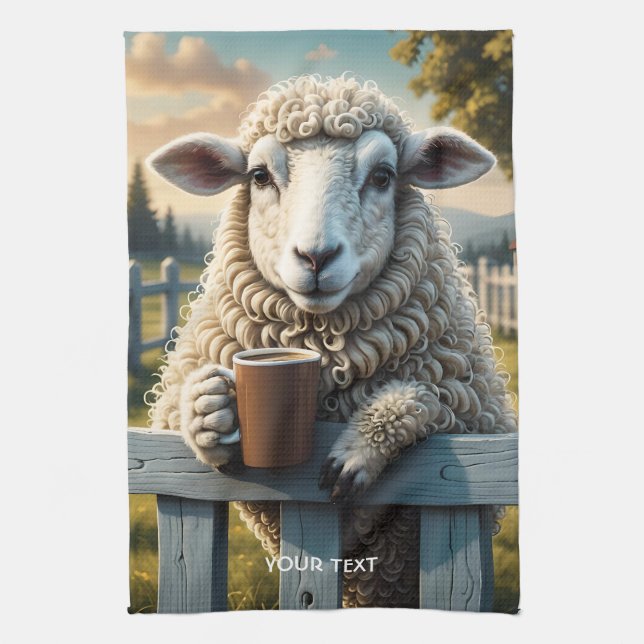 Fantasy Cute Sheep Coffee Evening Kitchen Towel (Vertical)