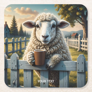 Fantasy Cute Sheep Coffee Evening Square Paper Coaster