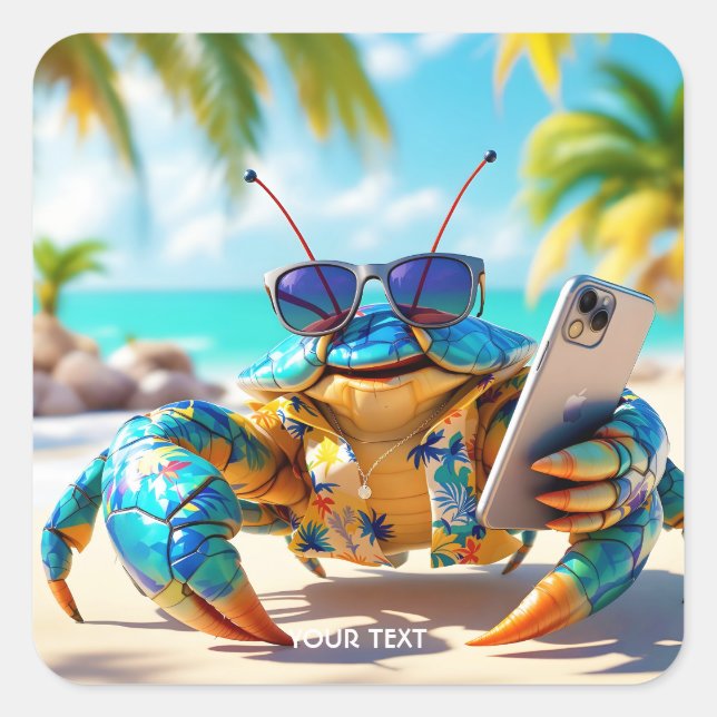 Fantasy Cute Shell Crab Beach Square Sticker (Front)